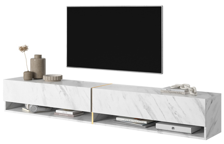 MIRRGO Meuble TV 200 cm marbre blanc avec insert d'or - Selsey