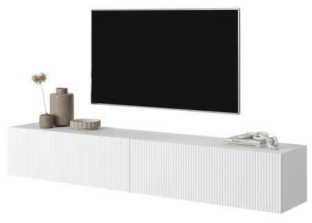 VELDIO Meuble TV 175 cm blanc avec façade fraisée - Selsey