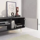 Bello Meuble TV LED 175 cm noir façades à lamelles et pieds dorés