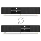 Bello Meuble TV LED 175 cm noir façades à lamelles et pieds dorés