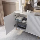 Commode Bello avec façades à lamelles 104 cm blanc avec pieds dorés
