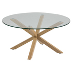 KARDEMA Table basse ronde diamètre 82 cm en verre sur un socle en chêne