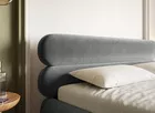 Łóżko tapicerowane 140x200 cm Roule z pojemnikiem stelaż metalowy szare welur hydrofobowy nóżki złote