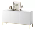 Commode à trois portes Bemmi 150 cm blanc avec pieds dorés