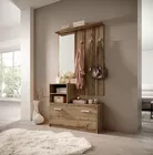 Ensemble d'entrée Yesfir avec miroir, cintres, étagères et meuble à chaussures Chêne Wotan