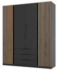 Szafa Kaja czterodrzwiowa z lamelami i trzema szufladami 200 cm czarna