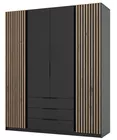 Szafa Kaja czterodrzwiowa z lamelami i trzema szufladami 200 cm czarna