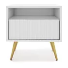 Table de chevet Bello avec un tiroir à façade à lamelles, blanc avec pieds dorés