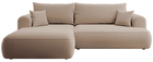Narożnik z funkcją spania Ovo L-kształtny beżowy welur z pojemnikiem w tkaninie łatwoczyszczącej lewostronny