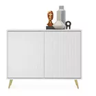 Commode Bello avec façades à lamelles 104 cm blanc avec pieds dorés