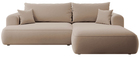 Narożnik z funkcją spania Ovo L-kształtny beżowy welur z pojemnikiem w tkaninie łatwoczyszczącej prawostronny