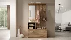 Ensemble d'entrée Yesfir avec miroir, cintres, étagères et meuble à chaussures Chêne Wotan