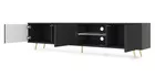 Bello Meuble TV LED 175 cm noir façades à lamelles et pieds dorés