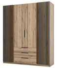Szafa Kaja czterodrzwiowa z lamelami i trzema szufladami 200 cm dąb evoke