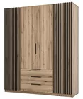 Szafa Kaja czterodrzwiowa z lamelami i trzema szufladami 200 cm dąb evoke