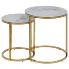 PERQY Ensemble de tables rondes en verre blanc avec un cadre doré