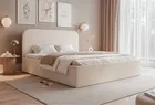 Łóżko tapicerowane 140x200 cm Sonvivo z pojemnikiem na pościel kremowe boucle stelaż metalowy