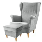 Kopia - Kopia - MALLMON Fauteuil à oreilles tissu Easy Clean avec repose-pieds vert bouteille pieds bois