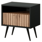 Table de chevet Bello avec un tiroir à façade à lamelles, noir / chêne wotan