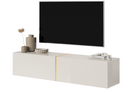 Meuble TV Bisira 140 cm gris-beige avec un insert doré