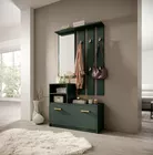 Ensemble d'entrée Yesfir vert bouteille avec miroir, cintres, étagères et meuble à chaussures