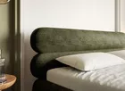 Łóżko tapicerowane 180x200 cm Roule z pojemnikiem stelaż metalowy oliwkowe szenil nóżki czarne