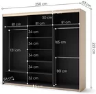 Szafa przesuwna Trend trzydrzwiowa z lustrem i oświetleniem 250 cm ryflowane fronty czarna