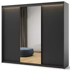 Szafa przesuwna Trend trzydrzwiowa z lustrem i oświetleniem 250 cm ryflowane fronty czarna