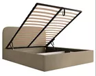 Łóżko tapicerowane 140x200 cm Sonvivo z pojemnikiem na pościel ciemnobeżowe szenil stelaż metalowy