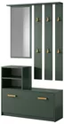 Ensemble d'entrée Yesfir vert bouteille avec miroir, cintres, étagères et meuble à chaussures