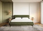 Łóżko tapicerowane 180x200 cm Roule z pojemnikiem stelaż metalowy oliwkowe szenil nóżki czarne