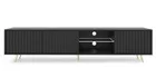 Bello Meuble TV LED 175 cm noir façades à lamelles et pieds dorés