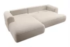 Canapé d'angle convertible Ovo en L velours beige clair avec bac en tissu facile à nettoyer, côté gauche