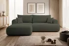  Canapé d'angle convertible Ovo en L velours olive avec bac en tissu facile à nettoyer, côté gauche
