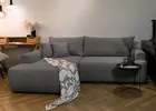 Canapé d'angle convertible Ovo en L velours gris foncé avec bac en tissu facile à nettoyer, côté gauche