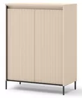 Komoda wysoka Trend dwudrzwiowa z oświetleniem 78 cm ryflowane fronty beż piaskowy / czarny