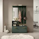 Ensemble d'entrée Yesfir vert bouteille avec miroir, cintres, étagères et meuble à chaussures