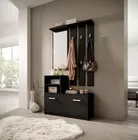 Ensemble d'entrée Yesfir avec miroir, cintres, étagères et meuble à chaussures Noir