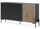 LAMMELO Commode à trois portes 140 cm noir/lattes de chêne