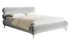 Łóżko tapicerowane 140x200 cm Roule z pojemnikiem stelaż metalowy jasnoszare welur hydrofobowy nóżki złote