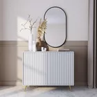Commode Bello avec façades à lamelles 104 cm blanc avec pieds dorés