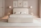 Łóżko tapicerowane 140x200 cm Sonvivo z pojemnikiem na pościel kremowe boucle stelaż metalowy