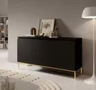 Commode à trois portes Bemmi 150 cm noire avec pieds dorés